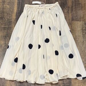 Olivaceous Cream and Navy Dot Midi Skirt
